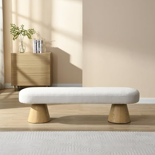 64" Upholstered Dining Bench Boucle Ottoman, End of Bed Entryway Benches, Modern Dining Bench Shoe Stool for Indoor Bedroom Living Dining Room 300 LBS Weight Capacity (64" Beige) - color: 64" Beige
