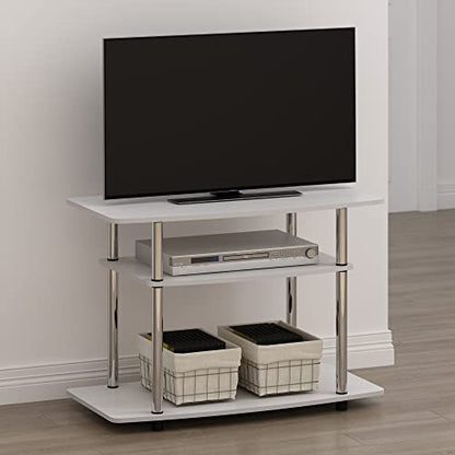Furinno Turn-N-Tube No Tools 3-Tier Entertainment Center TV Stand for TV up to 32 Inch with Stainless Steel Tubes, White Oak/Chrome - color: White Oak, size: 32-Inch Stainless Steel Poles