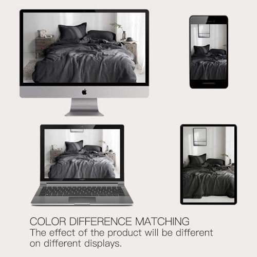 Simple&Opulence 100% Washed Linen Duvet Cover Set with Embroidered,2 Pieces Soft Farmhouse Comforter Set with Button Closure,1 Duvet Cover and 1 Pillowsham(Twin,Dark Grey) - color: Embroidery Dark Grey, size: Twin
