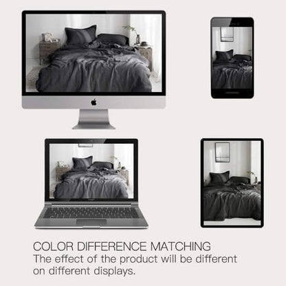 Simple&Opulence 100% Washed Linen Duvet Cover Set with Embroidered,2 Pieces Soft Farmhouse Comforter Set with Button Closure,1 Duvet Cover and 1 Pillowsham(Twin,Dark Grey) - color: Embroidery Dark Grey, size: Twin