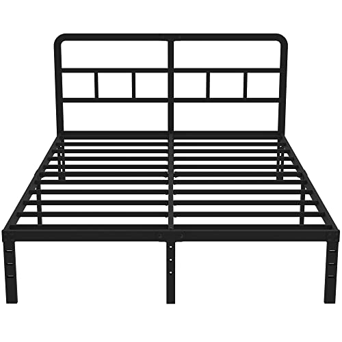 DiaOutro 14 Inch Full Size Metal Bed Frame with Headboard, Black | Heavy Duty Bed For Kids Adults, Steel Slat Supports No Box Spring Needed, Easy Assembly, Noise Free - size: Full, style: 14 Inch