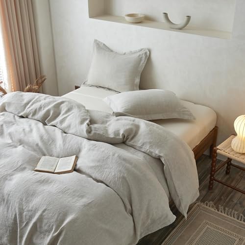 Simple&Opulence 100% Linen Duvet Cover Set with Crossed Embroidery Washed - 3 Pieces (1 Duvet Cover with 2 Pillow Shams) Soft Breathable Farmhouse - Linen, Queen Size - color: Crossed-linen, size: Queen