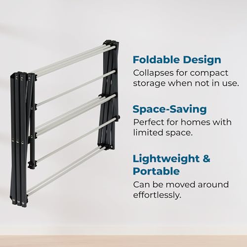 Honey-Can-Do 6-Tier Collapsible Steel Clothes Drying Rack, 24 ft, White | 6-tier steel rack with 24 ft of drying space folds flat to 3 in. Coated bars are gentle on delicates; 50 lb capacity. - color: White / Siver, size: 29" W