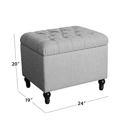 Spatial Order 24" Button Tufted Storage Ottoman - Pewter Gray - color: Light Linen Gray