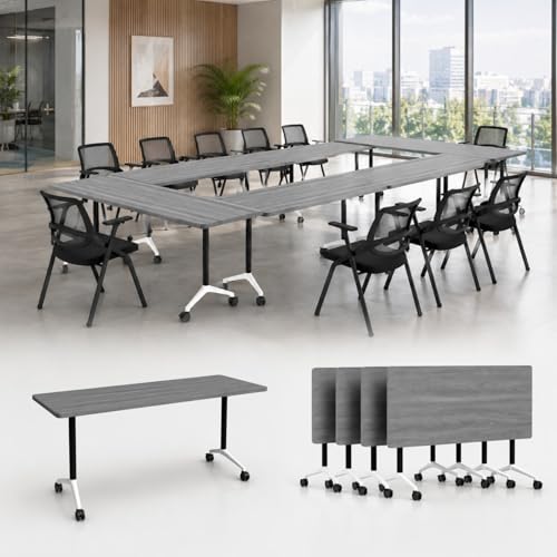 Folding Conference Table with Wheels, Flip Top Folding Conference Room Table for 2-12 Person, Mobile Training & Meeting Room Table, Modular Nesting Office Boardroom Desk with Lockable Casters - color: Grey, size: 47.2in