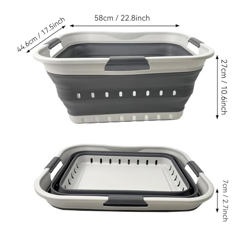 SAMMART 42L (11 gallon) Collapsible Plastic Laundry Basket - Foldable Pop Up Storage Container/Organizer - Space Saving Hamper/Basket (1, Grey/Steel Grey) - color: Grey/Steel Grey