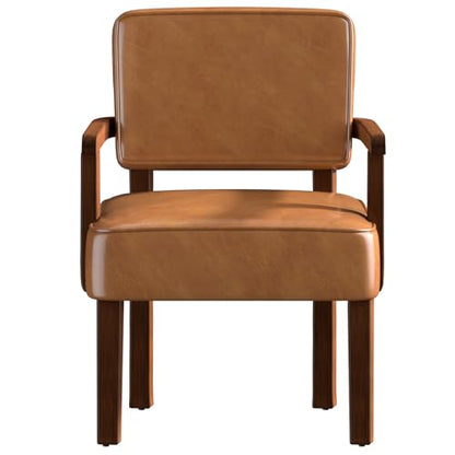 Faux Leather Accent Chair, Mid-Century Armchair with Wood Frame | Upholstered Living Room Chair, Comfy Reading Chair for Bedroom, Waiting Room, Home Office, Easy Assembly, Brown - color: Faux Leather Brown, size: One Chair