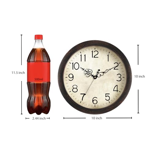 KECYET Wall Clock 10" Vintage Battery Operated Non-Ticking Quartz (Bronze) | Kitchen clock Living Room Retro Rustic Kitchen Bathroom Home Office Bronze - size: 10 Inch