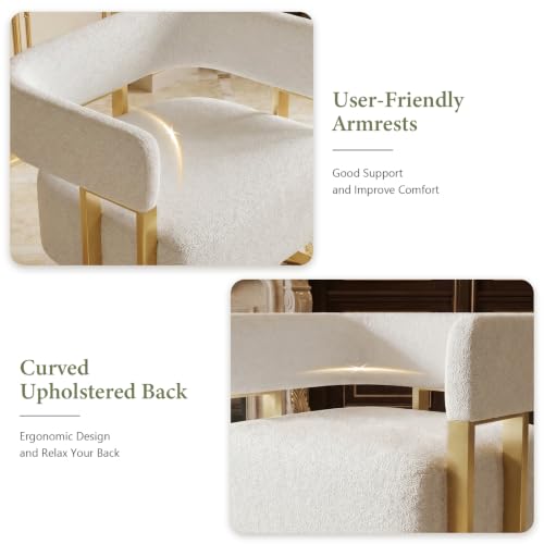 Modern White Boucle Accent Chairs Set of 2, Barrel Chairs for Living Room | STHOUYN Bedroom Armchairs, Curved Barrel Design, Soft Boucle Upholstery, Gold-Tone Legs, Wide Seats, Small Space Office - color: White