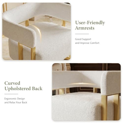 Modern White Boucle Accent Chairs Set of 2, Barrel Chairs for Living Room | STHOUYN Bedroom Armchairs, Curved Barrel Design, Soft Boucle Upholstery, Gold-Tone Legs, Wide Seats, Small Space Office - color: White