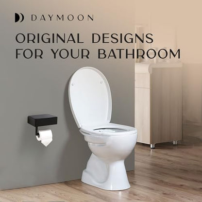 Day Moon™ Matte Black Toilet Paper Holder with Shelf & Wipe Storage, Bathroom Roll Holder with Built-in Wipe & Tampon Holder, Wall Mounted Flushable Wipe Dispenser - color: Matte Black