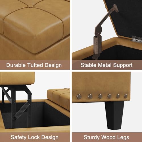 FiveWillowise 31.5 Inch Large Square Ottoman with Storage,Faux Leather | Coffee Table Storage Ottoman Bench with Lift Top Upholstered Footrest Stool Toy Box for Bedroom Living Room,Camel - color: Camle