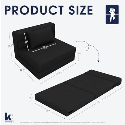 3 in 1 Foldable Chair Bed, Folding Sleeper Chair with Back Cushion, Convertible Chair Bed Sleeper for Adults, Black - color: Carbon Black, size: Modern