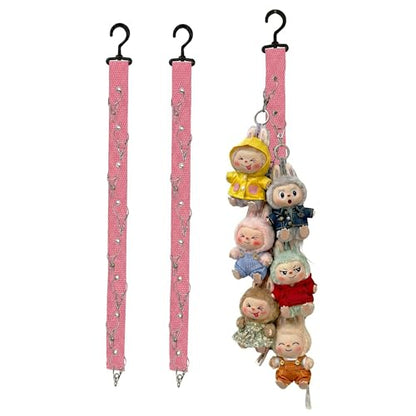 Plush Doll Hanging Storage Rope Display Rack with 8 Clips – Wall Hanging Organizer for Keychain Plushies, Mini Toys– Holds up to 3kg (2 PCS Pink) - color: 2 PCS Pink