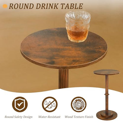 MaxSmeo Drink Table, Small Side Table for Small Spaces, Modern Round End Table with Fluted Wood Leg, Rustic Brown - color: Rustic