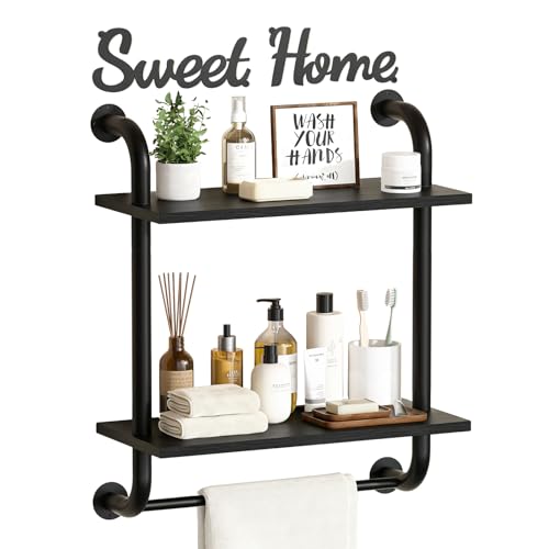 3 Tier Wall Shelves Over Toilet Rustic Industrial Floating Shelf - color: Black, size: 2 tier