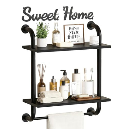 3 Tier Wall Shelves Over Toilet Rustic Industrial Floating Shelf - color: Black, size: 2 tier
