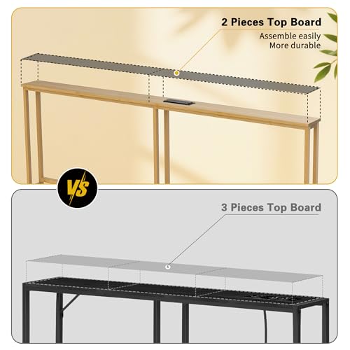 VASMIA 70.9 Inch Narrow Console Table with Outlet,Bamboo Behind Couch Sofa Table,Skinny Hallway Table for Entryway Living Room,Foyer,Natural - color: Natural, size: 5.91"D x 70.87"W x 29.52"H