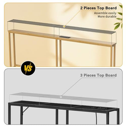 VASMIA 70.9 Inch Narrow Console Table with Outlet,Bamboo Behind Couch Sofa Table,Skinny Hallway Table for Entryway Living Room,Foyer,Natural - color: Natural, size: 5.91"D x 70.87"W x 29.52"H