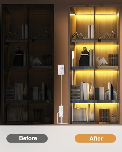 JUSJUBR LED Shelf Lights, 16.4ft 12V Dimmable Cuttable COB LED Strip Lights, Warm White 3000K, Under Shelf Lighting for Bookshelf, Display Cabinet, Closet, Kitchen and Pantry - color: Warm White 3000K, size: 1*16.4ft 12V COB Light