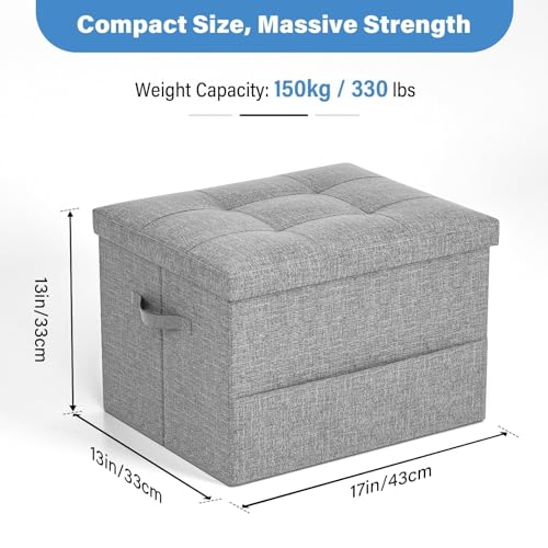 Dayacoco Storage Ottoman Foot Rest Stool, Holds Up to 350lbs, 43L, Foldable | Small Ottoman with Storage, Foot Rest Stool with Thicker Foam Padded Seat, 17x13x13in, Drak Gray