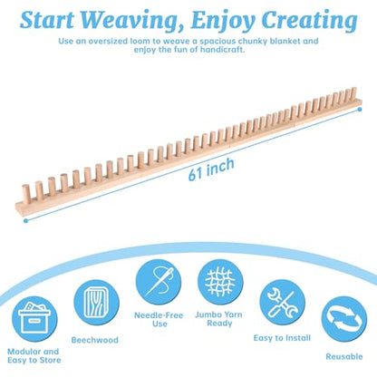 cenoz 61" Beechwood Chunky Knitting Blanket Loom Kit - Adjustable Size Hand Knitting Loom for DIY Throw Chunky Yarn Blankets Scarves Rugs, No Needles Required, Blanket Loom Gift for Beginners Starter - size: 61inch