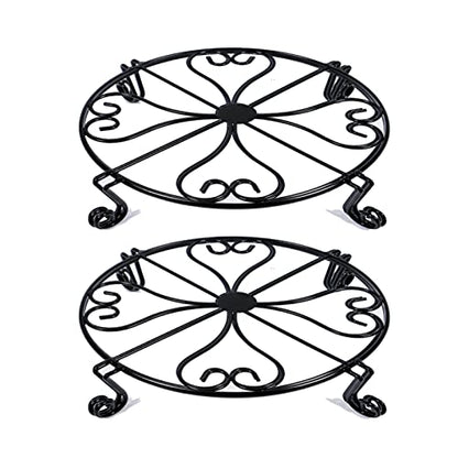 NSYOOMH 2 pack 10" Rustproof Black Metal Plant Stands Heavy Duty Plants Holder Outdoor Indoor, Round Wrought Iron Sturdy Flower Planter Pot Stand, Corner Gardening Inside Potted Plant Risers - 10Inch