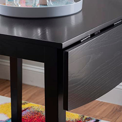 Linon Torino Black Wood 30" Square Drop Leaf Table - 30" X 48" Fully Extended - color: Black