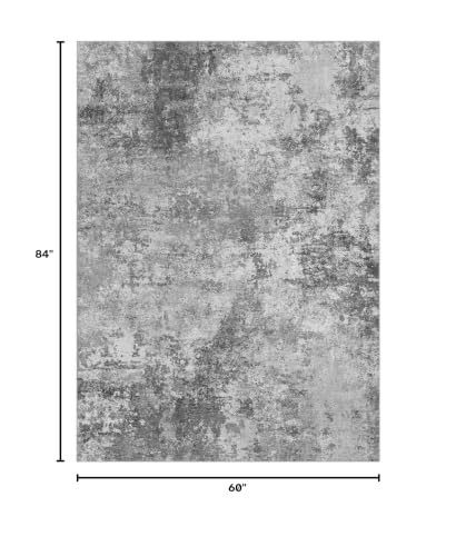Nakagishi 5X7 Abstract Washable Area Rugs for Living Room-Grey | Modern Non-Slip Silicone Backing Low Pile Soft Carpet for Bedroom Dining Decor Ideal for Families with Kids and Pets - color: Grey, size: 5' x 7' (Rectangular)