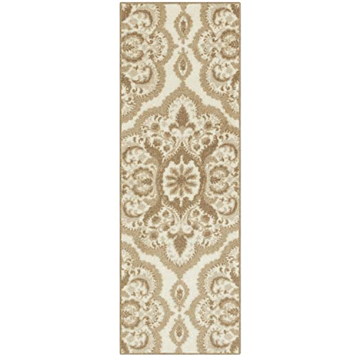Maples Rugs Vivian Medallion Runner Rug - Made in USA - Washable, Non Slip, Indoor Carpet for Hallway, Kitchen, and Laundry Room, 1'8 x 5'', Beige - color: Beige, size: 1'8" x 5' (Runner)