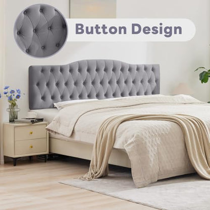 Iroomy Upholstered King Headboard, Button Diamond Tufted Headboard with Adjustable Height and Solid Wood Leg, Velvet Padded Headboards for King Size Bed, Modern Head Board (Grey) - color: Grey-velvet, size: King