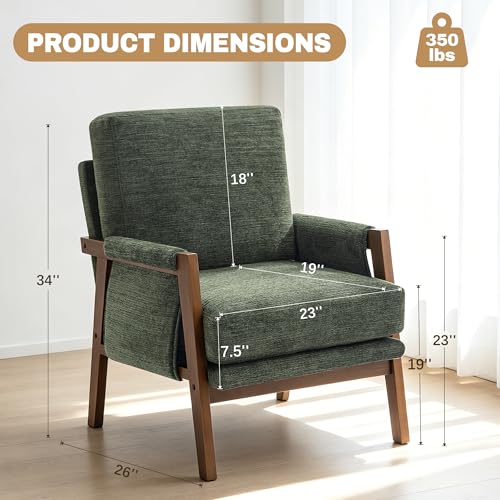 RNKSFX Green Accent Chair for Bedroom & Living Room, Mid Century Modern Accent Arm Chair, Upholstered Anthropologie Accent Chair with Solid Wood Frame, Fabric - color: Green