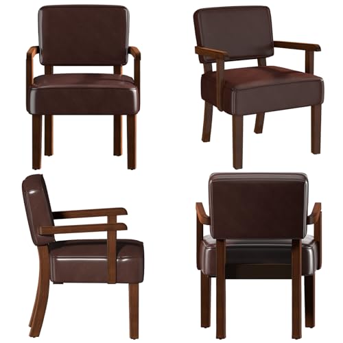 Accent Chairs Set of 2, 2 Solid Wood Armchairs with Table | Faux Leather Chair with Soft Thicken Cushion, Comfy Reading Chair for Bedroom, Waiting Room, Home Office, Easy Assembly - color: Faux Leather Cherry, size: Set of 2 with table