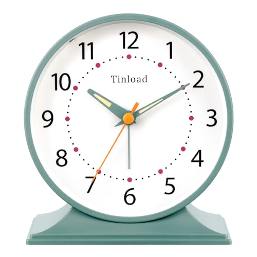 Tinload 4.5" Antique Retro Analog Alarm Clock, Small Silent Bedside Desk Clock with Manual Light, Battery Operated, Snooze, for Living Room, Bedroom, Bedside, Desk(Green) - color: Green