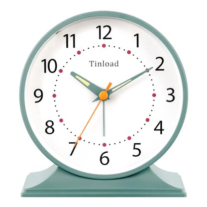 Tinload 4.5" Antique Retro Analog Alarm Clock, Small Silent Bedside Desk Clock with Manual Light, Battery Operated, Snooze, for Living Room, Bedroom, Bedside, Desk(Green) - color: Green
