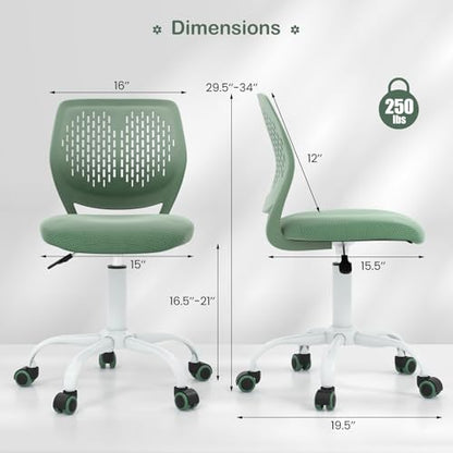 Giantex Kids Desk Chair, Adjustable Children Study Chair, Swivel Armless Mesh Task Office Chair, Computer Desk Chair with Adjustable Height & Lumbar Support (Sage) - color: Sage
