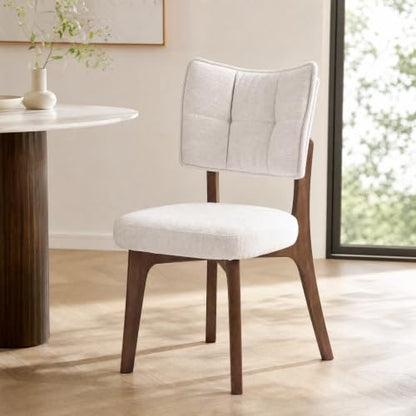 YOUNIKE Wood Frame Beige Dining Chair, Chenille Fabric, Single Pack | Modern Ergonomic Upholstered Kitchen & Dining Room Chairs, Double-Layer Backrest, Comfy Soft Cushion, Easy to Assembly - color: Beige