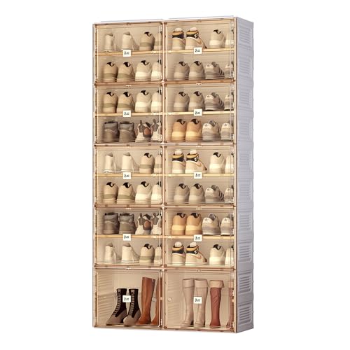 ANTBOX Portable Shoe Rack Organizer for Closet Entryway, Stackable Sneaker Storage Shoe Cabinet with Magnetic Clear Door, Large Plastic Storage containers Bins with Lids 9 Tiers 36 Pairs - size: 9 Tiers 36 Pairs