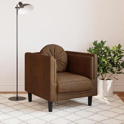 Brown Faux Suede Leather Armchair with Solid Wood Frame, Stain Resistant Upholstered Chair for Living Room Bedroom - color: Brown, size: 1 & Sofa