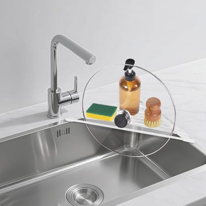 HANZENMA Triangular Sink Rack, Multi-Functional Rack Above the countertop, Foldable Sink Drying mat, Heat-Resistant, Non-Slip, and Rust-Proof Dish Rack (White) - color: White, size: Triangle: 15.8" x 9"