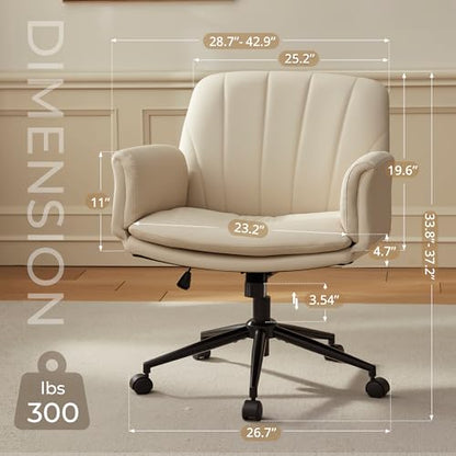 Dowinx Criss Cross Chair with Five-Level Adjustable Arms and Wheels - Comfortable Ergonomic PU Leather Swivel Vanity Chair - Computer Makeup Gaming Chair for Home Office, Bedroom, Vanity Room (Cream) - color: Cream