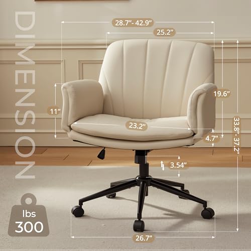 Dowinx Criss Cross Chair with Five-Level Adjustable Arms and Wheels - Comfortable Ergonomic PU Leather Swivel Vanity Chair - Computer Makeup Gaming Chair for Home Office, Bedroom, Vanity Room (Cream) - color: Cream