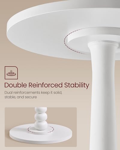 VASAGLE Round Side Table, Small Drink End Table, Solid Wood Leg | Accent Nightstand, Mid-Century Modern, for Living Room Bedroom, Cloud White, MARIEL Collection, ULET293WB02S - color: Cloud White, size: Round