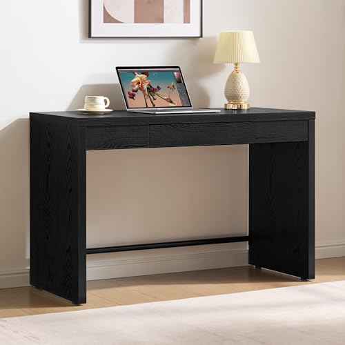 SICOTAS Computer Desk, 47-Inch Home Office Desk Writing Desk with Drawer | Farmhouse Study Executive Desk with Storage,Boho Makeup Vanity Table for Bedroom Dormitory,Black Oak,1 Piece - color: Black Oak, size: 1 Piece