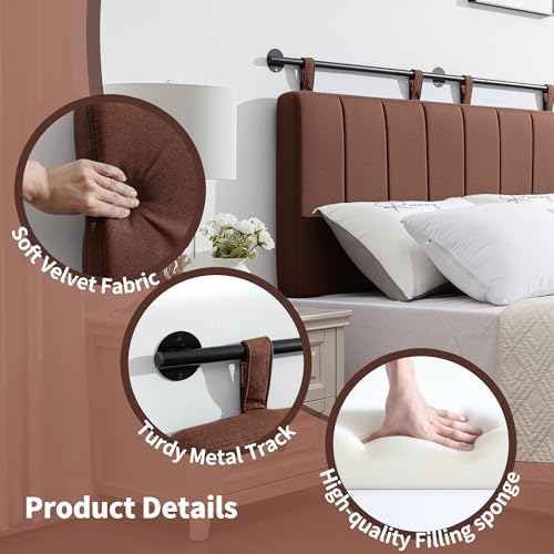 Queen Headboard Only, Wall Mounted Hanging Upholstered Bed Head Board | Modern Vertical Channel Design of Fine Linen, Elegant Brown Fluted Headboard for Bedroom (Brown, Queen Size) - color: Linen/Brown, size: Queen