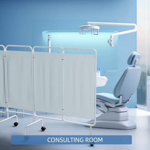 INNOVART 5-Panel Mobile Medical Privacy Screen Room Divider with Wheels, Foldable Flame Retardant Vinyl Room Divider Panels Easy for Storage, Portable Partition Dividers for Hospitals, Clinics, Salons - size: 137"W x 68"H