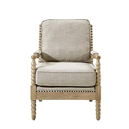 Madison Park Donohue Mid-Century Modern Accent Chairs for Living Room with Nailhead Trim, Solid Wood, Oakwood Finish, Upholstered Seat, Lounge for Reading Bedroom Furniture, Light Grey - color: Light Grey