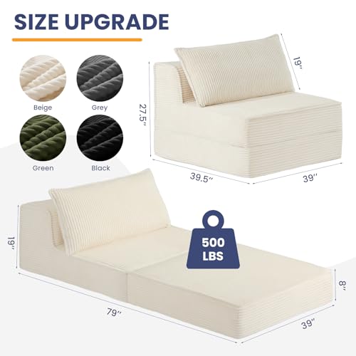 Erament Folding Sofa Bed, 8" Convertible Sleeper Sofa Fold Out Chair Bed with Pillow, Portable Floor Couch Lounge Sofa for Living Room Bedroom Guest Room, Beige - color: Beige, size: Single