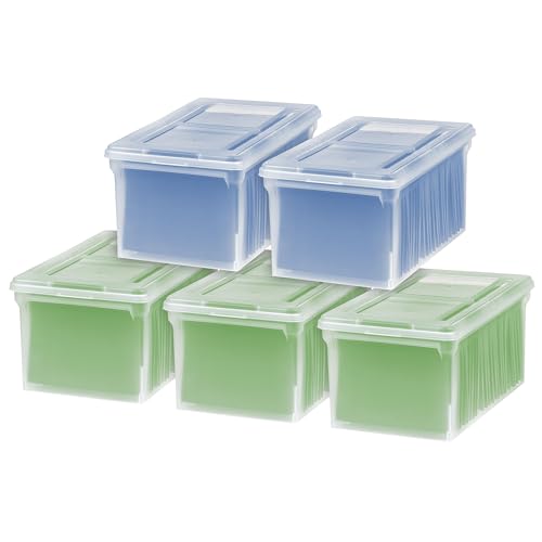 IRIS USA 5-Pack 44 Qt. Letter File Box with Hinged Lid, Clear | Organize lesson plans, classroom files and teaching materials with secure storage for teachers, schools and educators - style: Wing Lid - 5 Pack