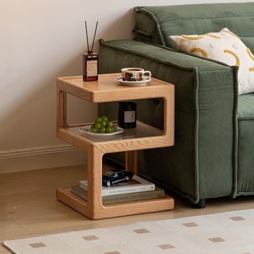 Solid Wood Side Table, Small End Table for Living Room Bedroom, Wooden Nightstand Bedside Table, 3-Tier Open Shelf Night Stand, Modern Accent Table for Sofa & Couch(Natural, 15.74"D x 21.65"H) - color: Natural Color, size: 15.75"D x 21.65"H